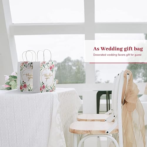 Miniatura 6 de 24 bolsas de agradecimiento pequeñas con diseño floral con asas, bolsas de regalo de baby shower, bolsas de agradecimiento para boda, bolsas de