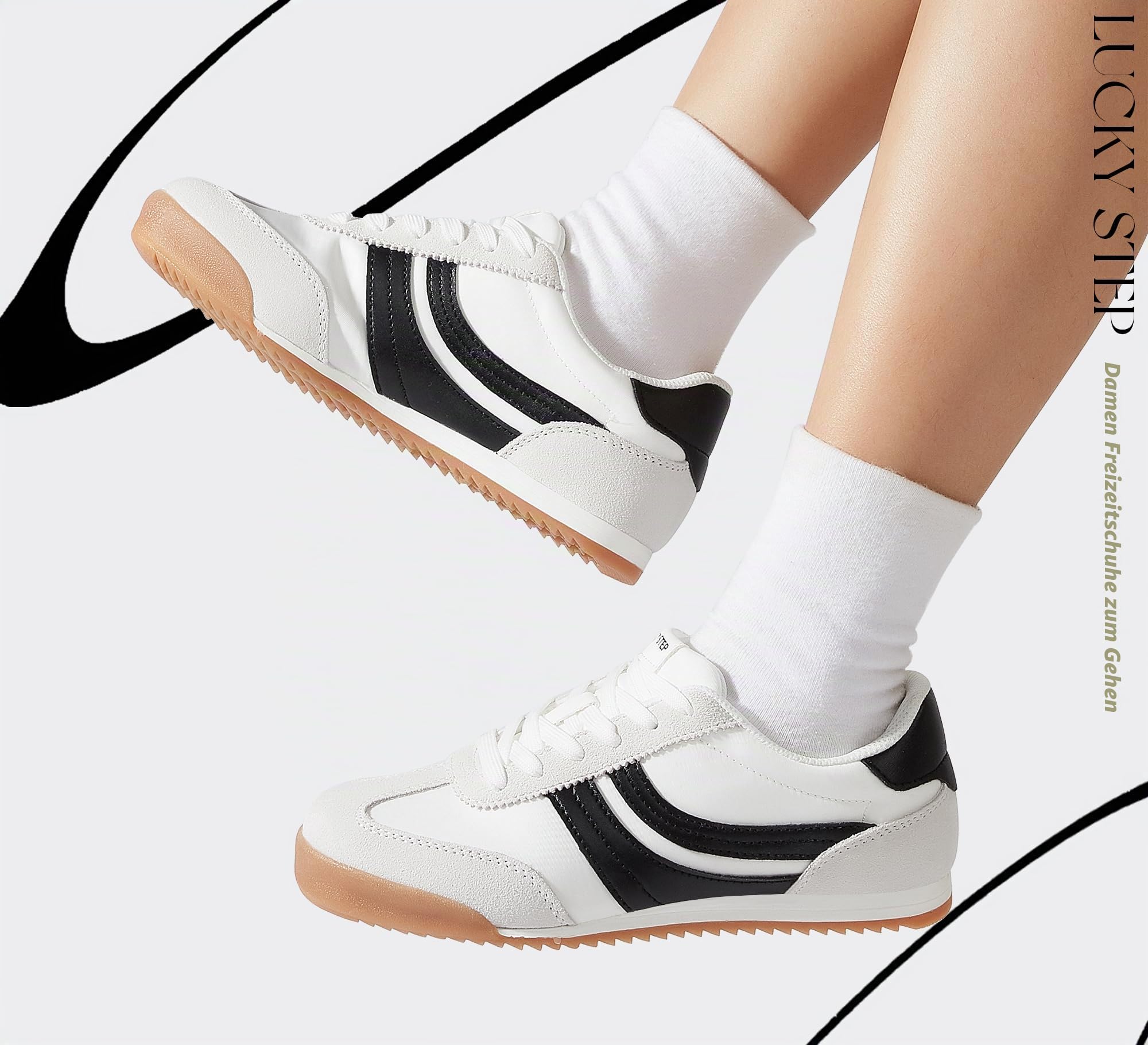 LUCKY STEP Damen Sneakers im Retro-Design | Leichte Freizeitschuhe mit dünner Profilsohle und Schnürung | rutschfest für Fitness, Walking und den Alltag