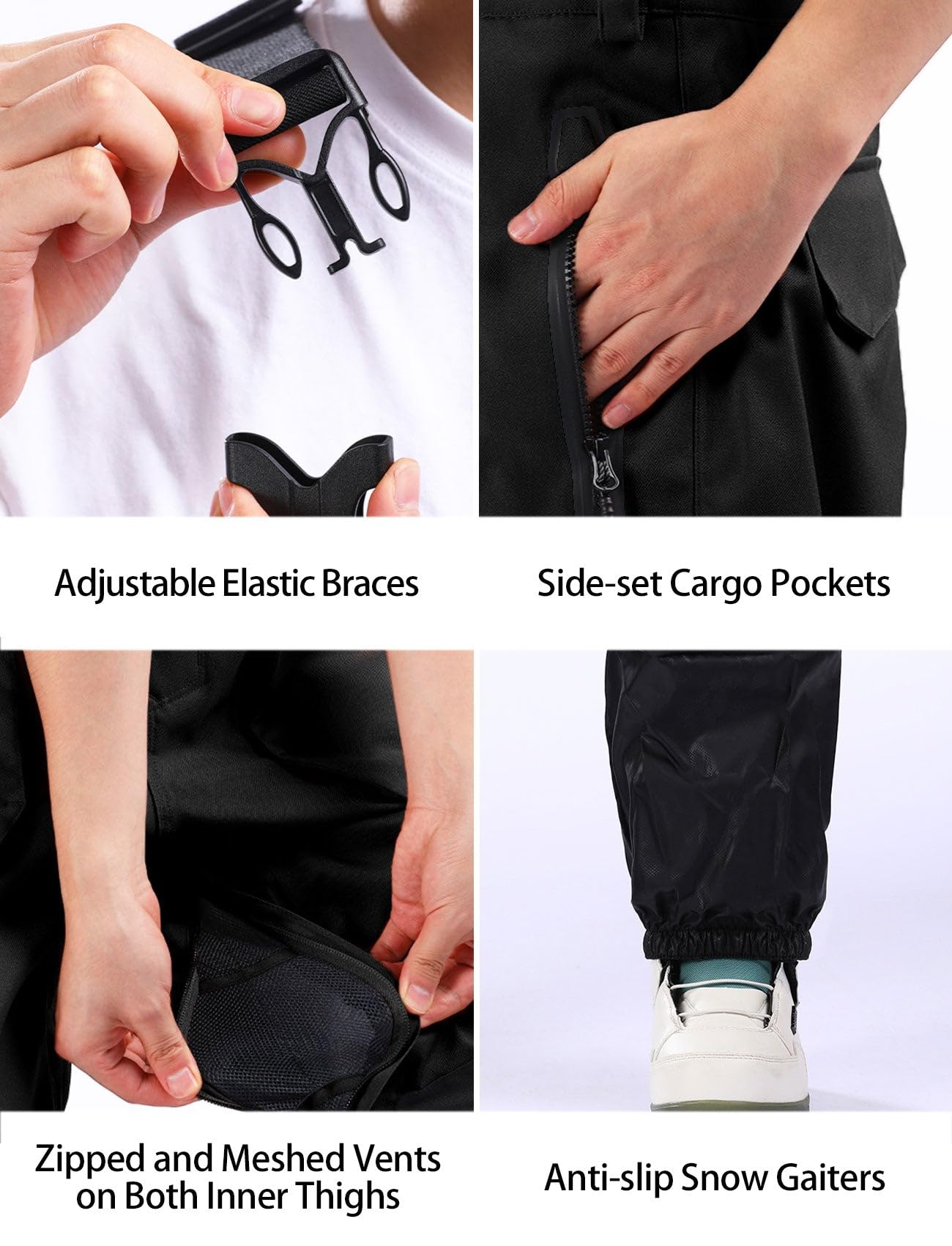 GSOU SNOW Herren Ski Bib Schnee Latzhose Skihose Snowboardhose - Multi Pockets Leicht Wasserdicht Winddicht Atmungsaktiv Warm