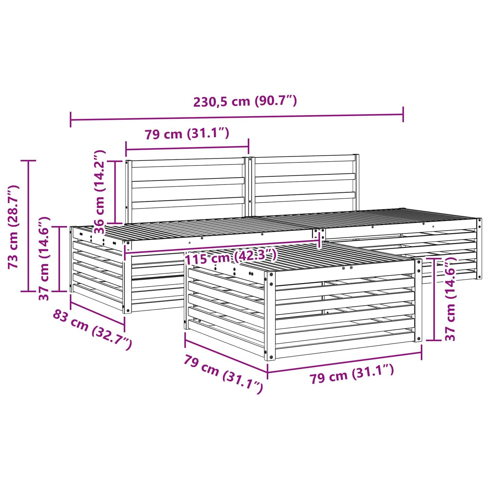 Ensemble de canapés d extérieur 3 pièces en Bois d Acacia Massif, canapé Angle modulable pour terrasse Jardin, mobilier Lounge Naturel, Assise 37 cm