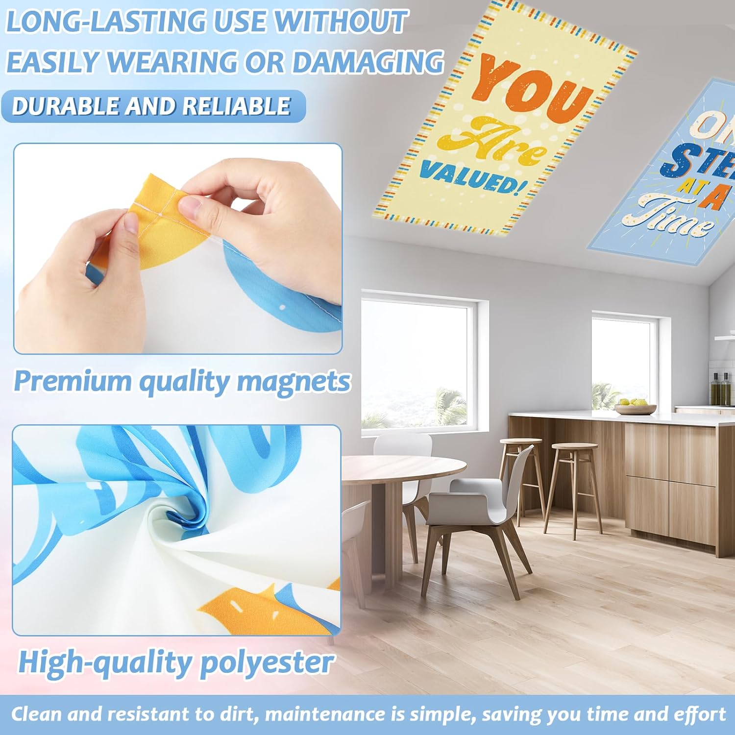 6 Pcs Fluorescent Light Covers with 60 Magnets for Classroom Ceiling Light Decor 4 x 2 Feet Magnetic Light Covers Filter Easy Install for Office Hospitals & Home Drop Ceiling Supplies(Inspirational)