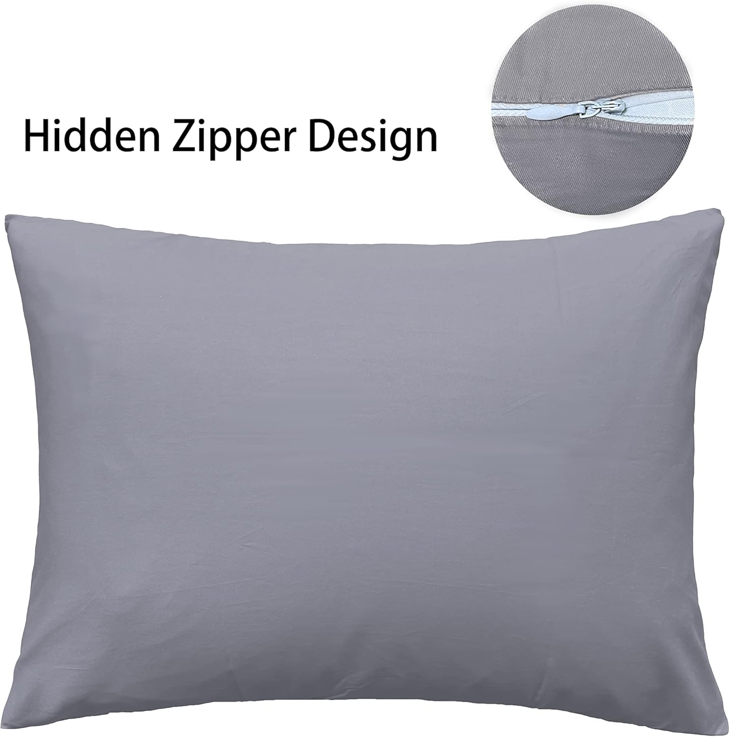 iMaylex Soft 100% Egyptian Cotton Zipper Pillow Case, Cozy and Lightweight Pillowcase, Set of 2, Light Grey, Standard, 20" x 26" - Image 4