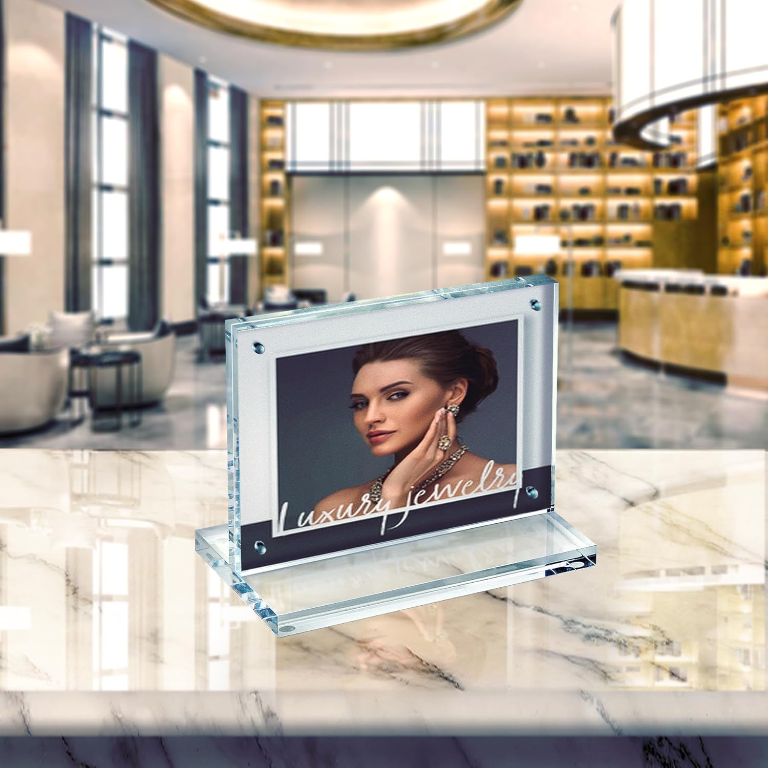 Azar Displays 104775 Slim Deluxe Acrylic Block Frame 7” x 5” on Acrylic Base with Magnet Closure and Rubber Bumpers, Horizontal/Vertical