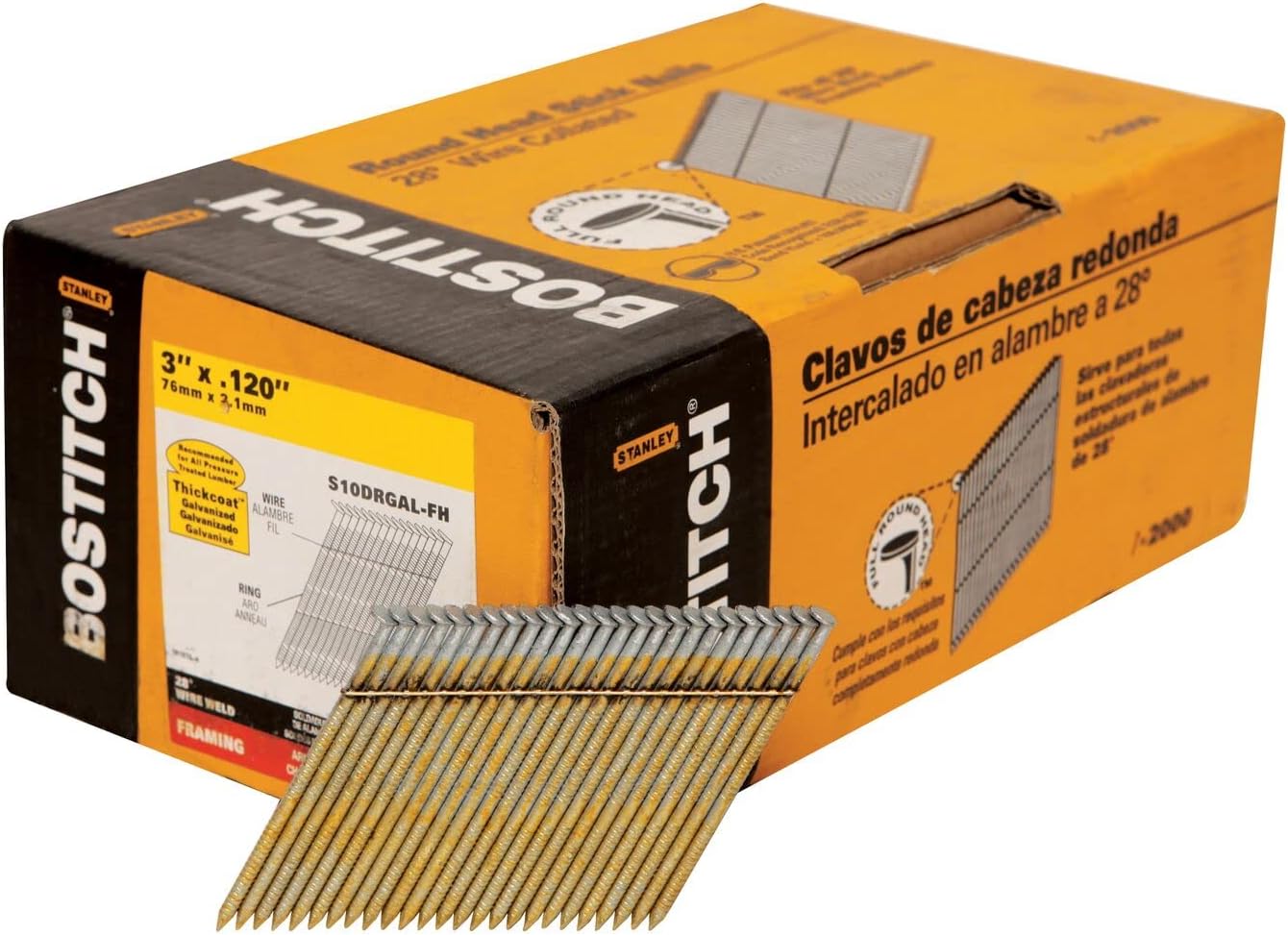 BOSTITCH Framing Nails, 28 Degree, Wire Weld, Galvanized, 3Inch x .120