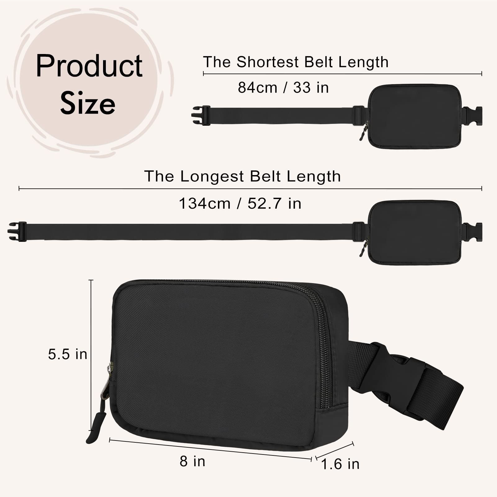 LLYWCM Fanny Pack for Women - Belt Bag Crossbody With Adjustable Strap - Fashion Cross Body Pack for Running, Black, Small, A 3