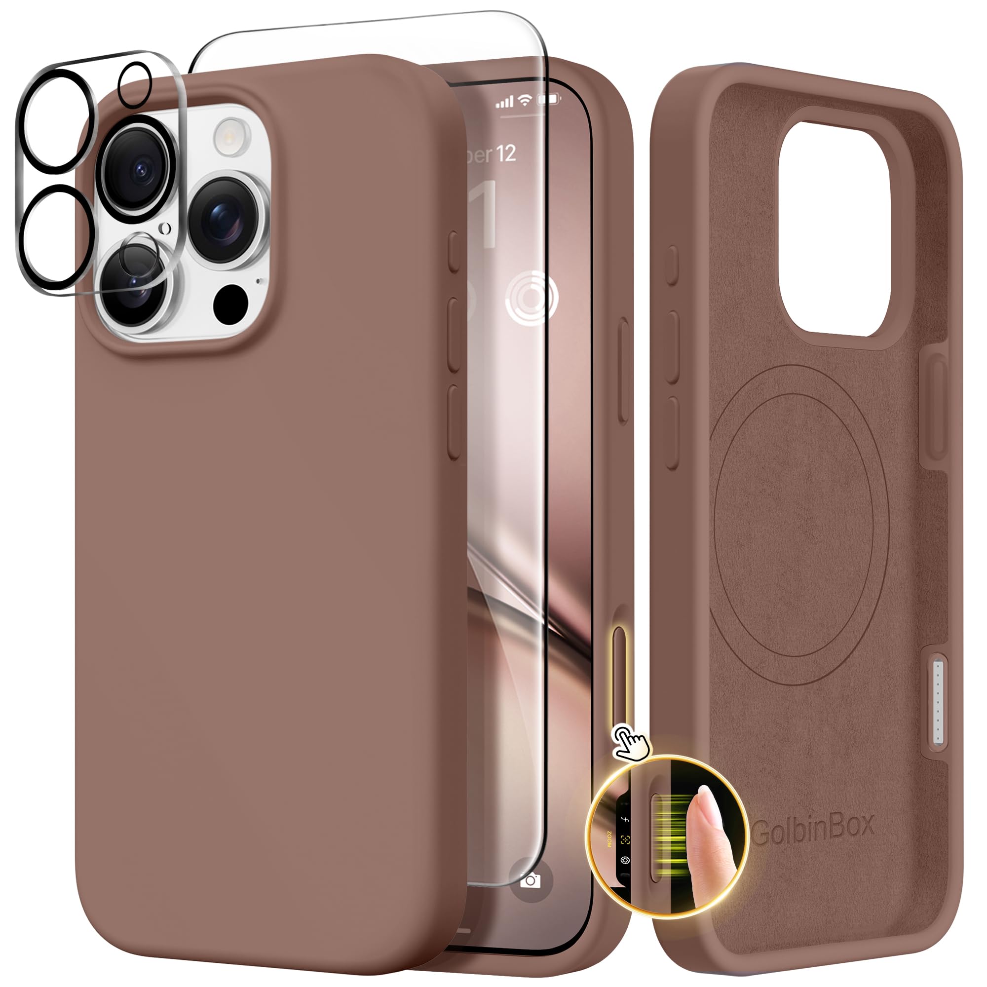 GolbinBox Magnetic for iPhone 16 Pro Max Case, Compatible with MagSafe, Screen Protector + Camera Lens Protector, Liquid Silicone Shockproof