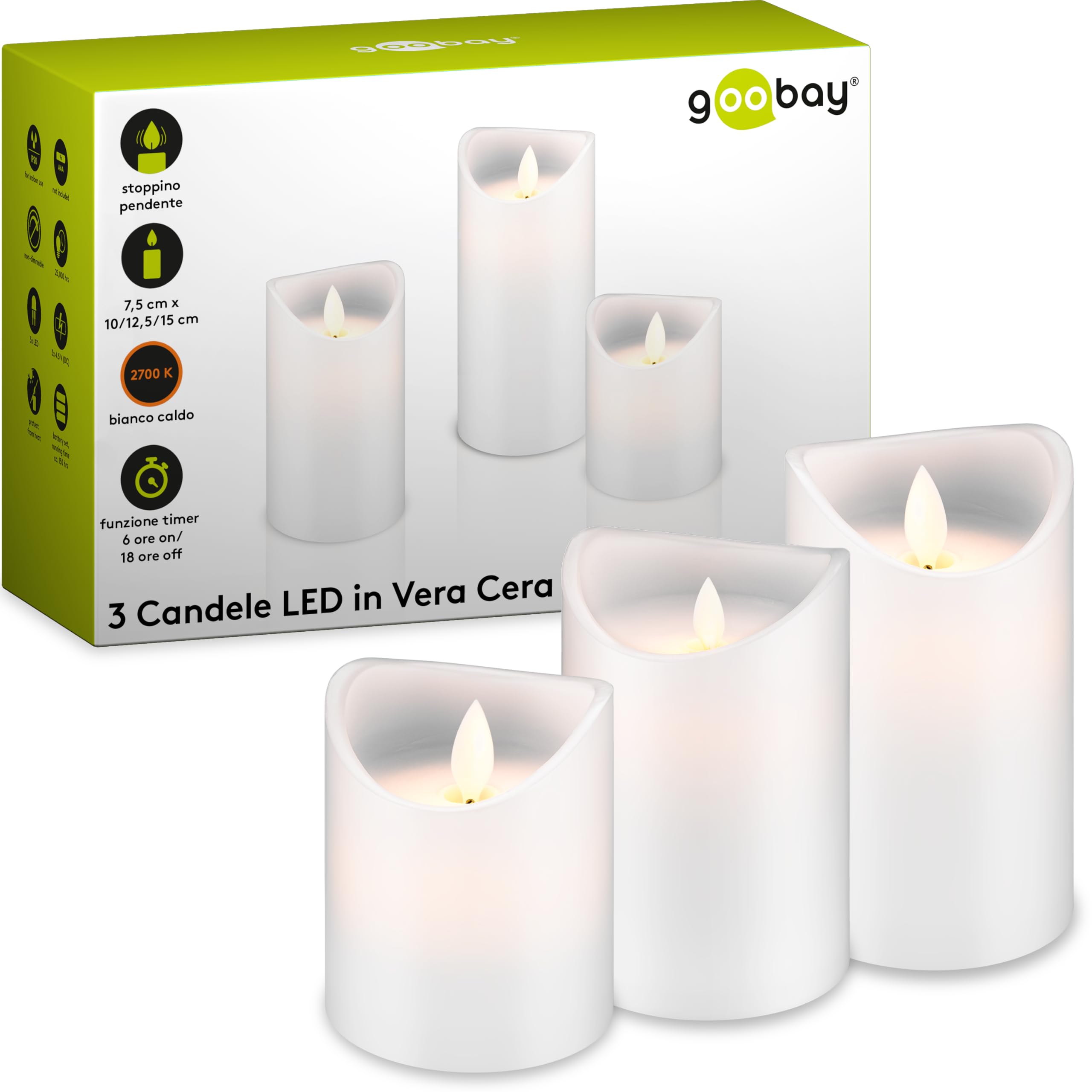 Goobay Candela con Luce LED Set di 3