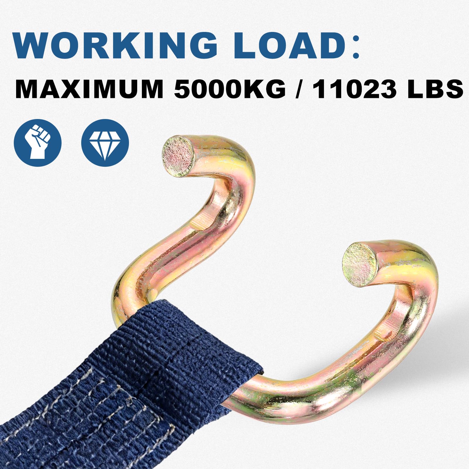 QUARKZMAN 8pz Doppio J Gancio 11.3mm Dia 11023lbs Cricchetto Cinturino Fissaggio Gancio per 2" Fissaggio Cinghie Matrimonio Auto Camion Rimorchi Doppio Riga Ganci Legatore Accessori