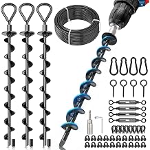 Ground Anchors Screw in, 4 Pack 15" Trampoline Anchors Heavy Duty High Wind with 3/16" PVC Coated Steel Cable & Turnbuckles, Earth Anchor for Tent Canopy Carport Swing Sets