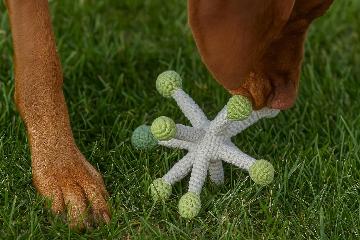 Whispering Dandelion Crochet Rattle, Soft Modern Toy in Green and Off-White, Handmade by TomToy