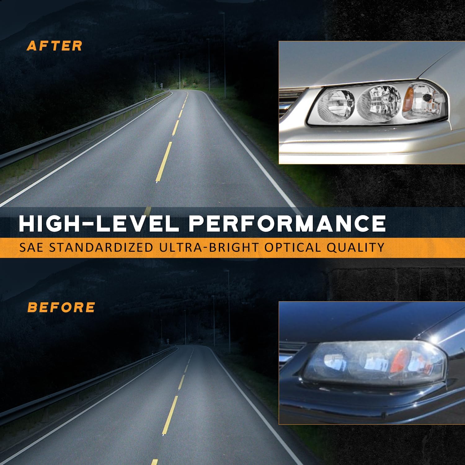 WEELMOTO Headlights Compatible with 2000-2005 Chevy Impala, Headlight Assembly for 00 2001 2002 2003 2004 05 Impala Chrome Housing Amber Reflector Driver&Passenger Sides