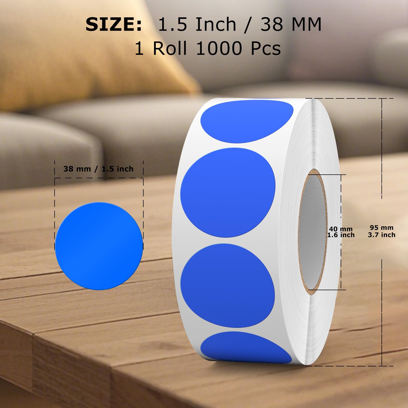 FINDAT 1000PCS Blue Round Labels 38mm Colour Coding Circle Stickers Vinyl Removable Waterproof Name Tags for Envelopes Sealing Bottle Jar - Image 2
