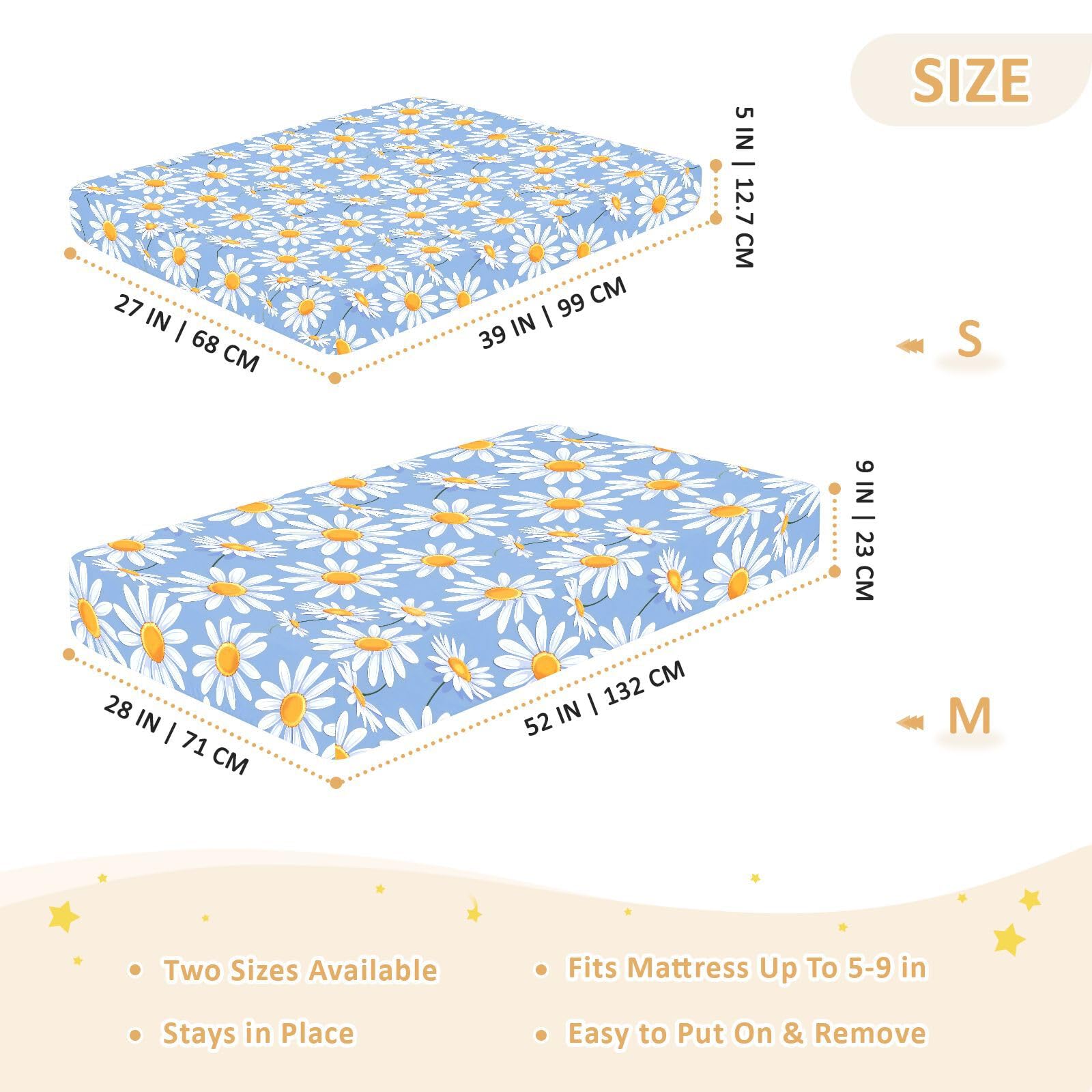 Sábanas de algodón para cuna de bebé, niños, niñas, diseño floral de margaritas, suave, para decoración de guardería, 1 paquete de sabanas para cuna