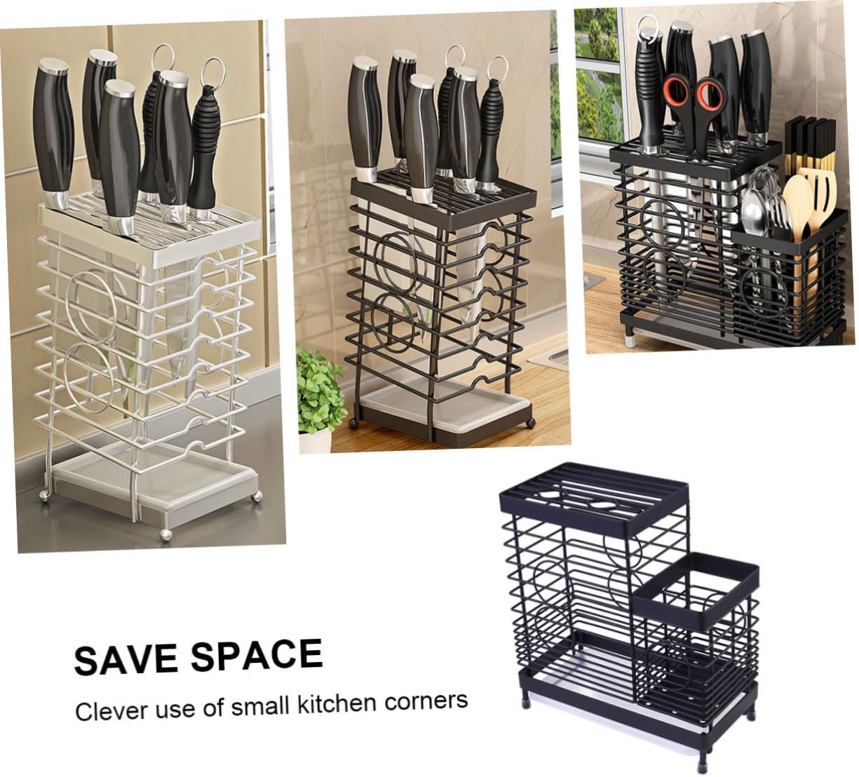 Stainless Steel Kitchen Rack Storage Organizer Multi-functional Cookware Stand for Cutlery Knives and Utensils Anti-rust Kitchen Tool Holder Space-saving Design for Tidy Cooking Environment