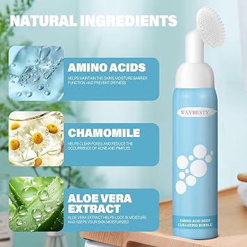 Face Wash, Foaming Facial Cleanser, Turmeric Face Wash, Face Cleanser with Brush, Gentle Facial Wash for All Skin, Non-Irritating Pore Facial Cleanser for Women, Oil Control, 130ml