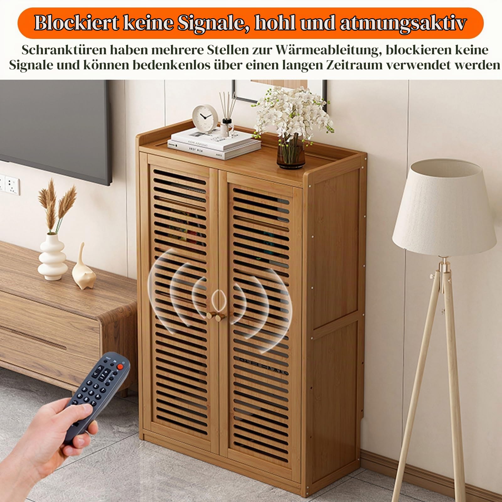 FORRTY WLAN-Router Aufbewahrungsschrank Mit Türen, Stehende Routerbox for Modem, Kabelmanagement & Steckdosen-Organizer, Elektronik Schrank for Wohnzimmer, Schlafzimmer Oder Flur(Schwarz,S 59X67CM(23.