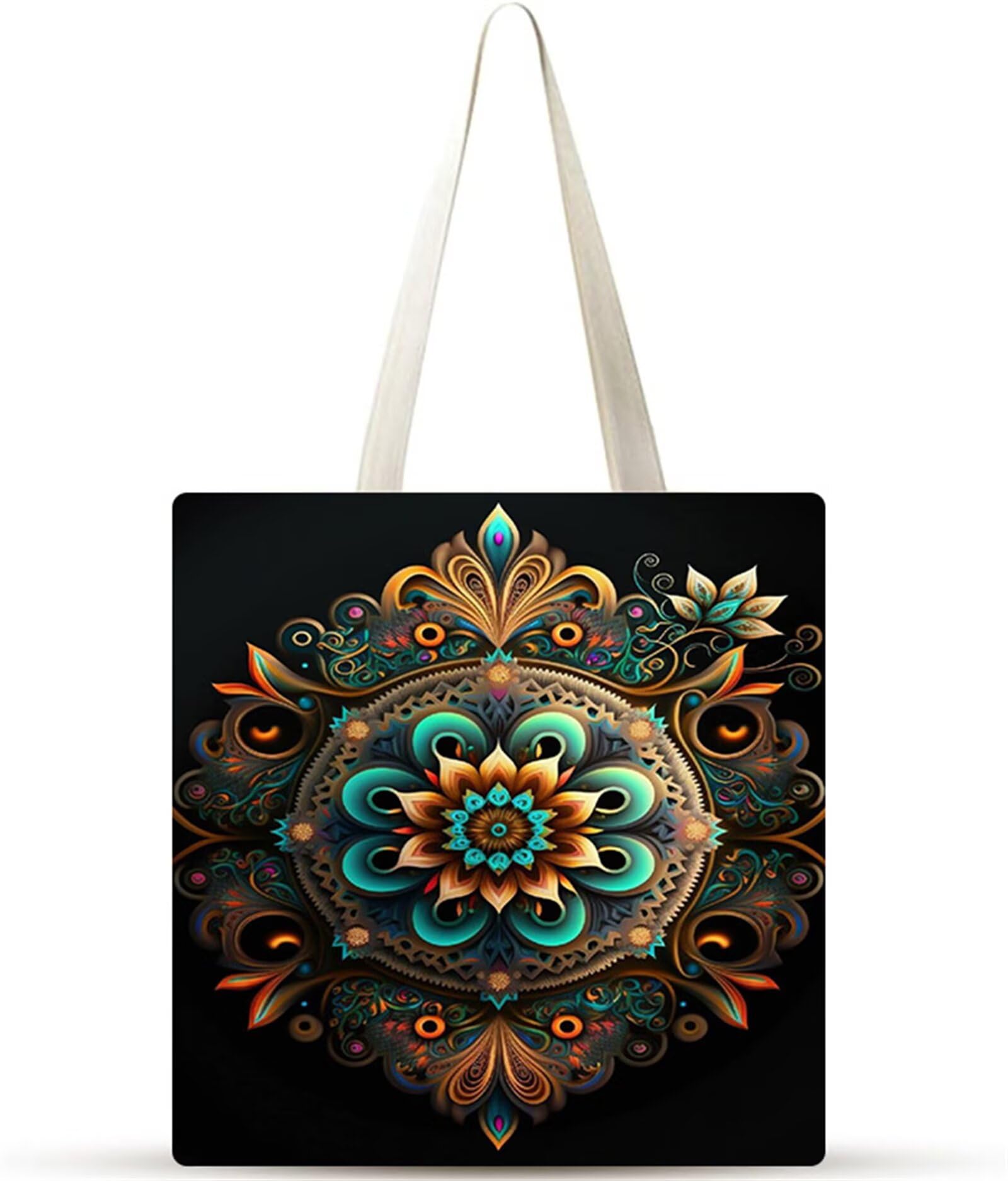 Fiori di Mandala Borsa Tela,Tote Bag Tela,Borse per la Shopper Lavabili,Senza cerniera Borsa Tela,Canvas Tote Bag da Donna Regali per Shopping,Scuola,Viaggi,Spiaggia