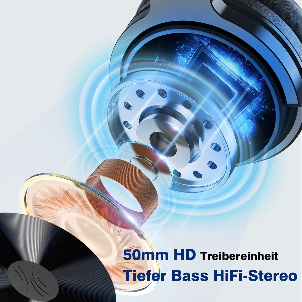 OneOdio Bluetooth Kopfhörer Over Ear, 110 Std Spielzeit, HiFi Stereo, Eingebautes Mikrofon, Faltbar, 50mm Treiber, Schwarz