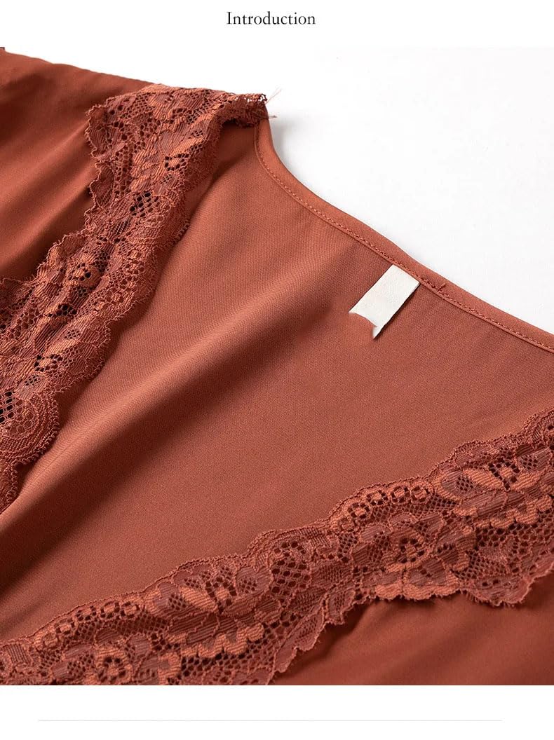 Camisón Sexy de satén de Seda, Fino, Manga Corta, Vestido de Noche de Verano con Escote en V, Encaje Estilo Princesa, lencería Elegante, Ropa de Dormir cómoda