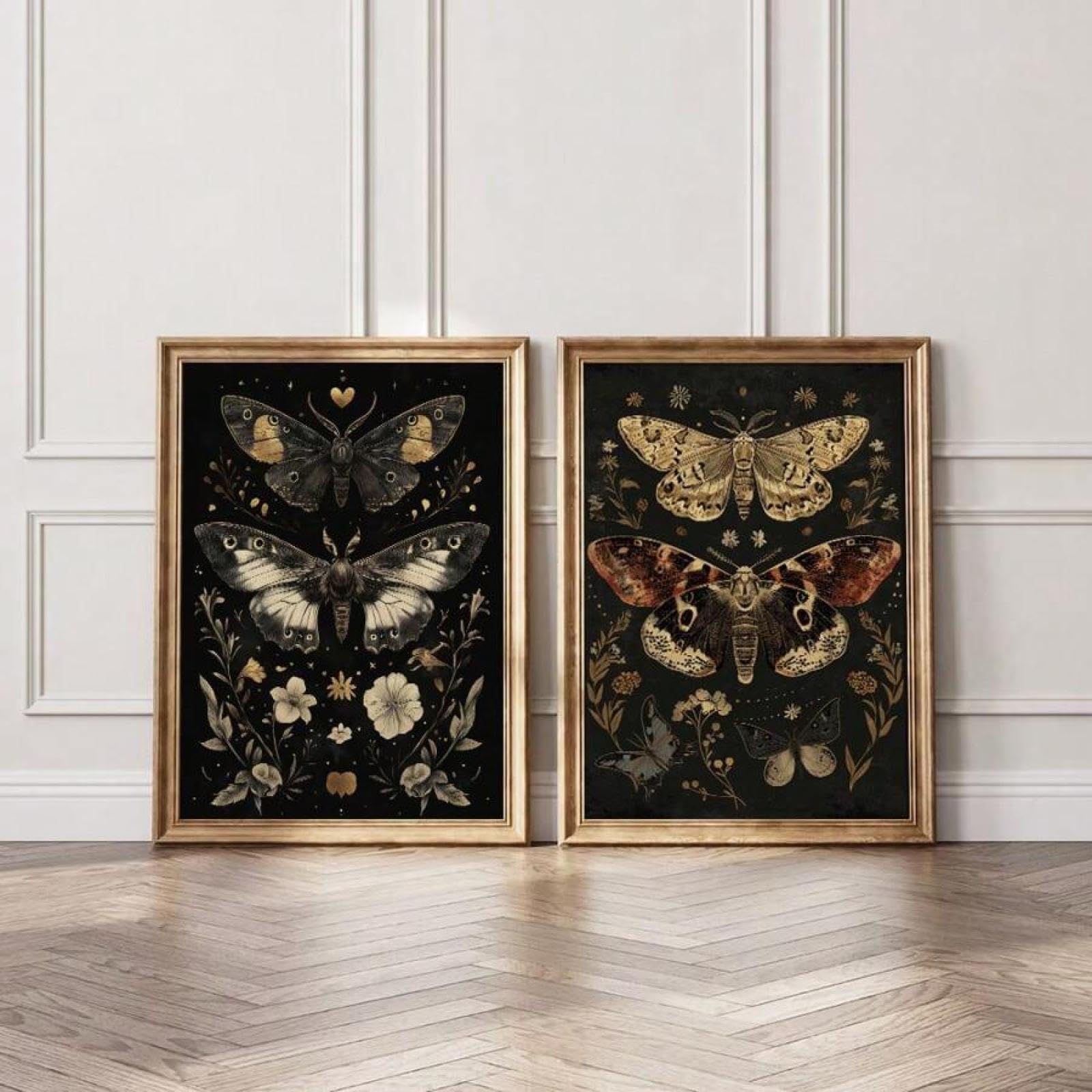 lianyibo Poster di arte botanica e floreale in stile gotico con farfalle e tarme, stile bohémien scuro accademico, stampa su tela, 70 x 100 cm, senza cornice