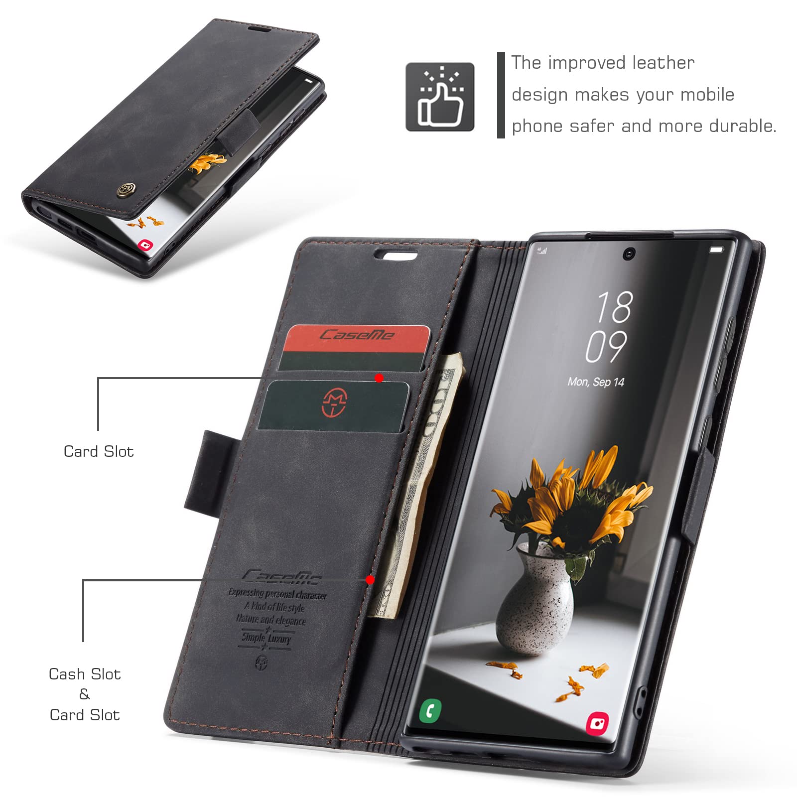 Etui do Samsung Galaxy S22 Ultra, portfel ze skóry PU, z uchwytem na karty, Kompatybilny Kabura magnetyczna, odporne na wstrząsy etui na telefon z klapką do Samsung Galaxy S22 Ultra, Czarne