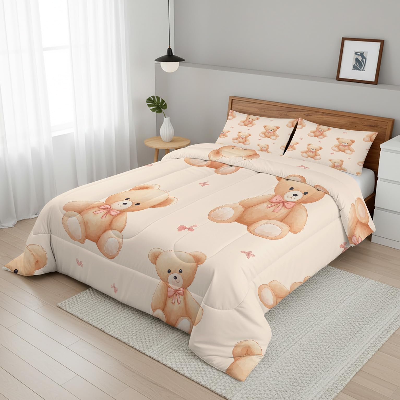 Teddybär Bettdecke 135x200 4 Jahreszeiten, Bär Cute Kinder Tiere Bettdecke Ohne Bezug Warm Steppdecke Ganzjahresdecke Mit Kissenbezug, Schlafzimmer Deko Teddybär