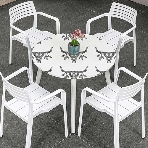 Mantel redondo blanco y negro con borde elástico, mantel artístico abstracto de calavera de ciervo, fundas redondas para mesa de comedor para