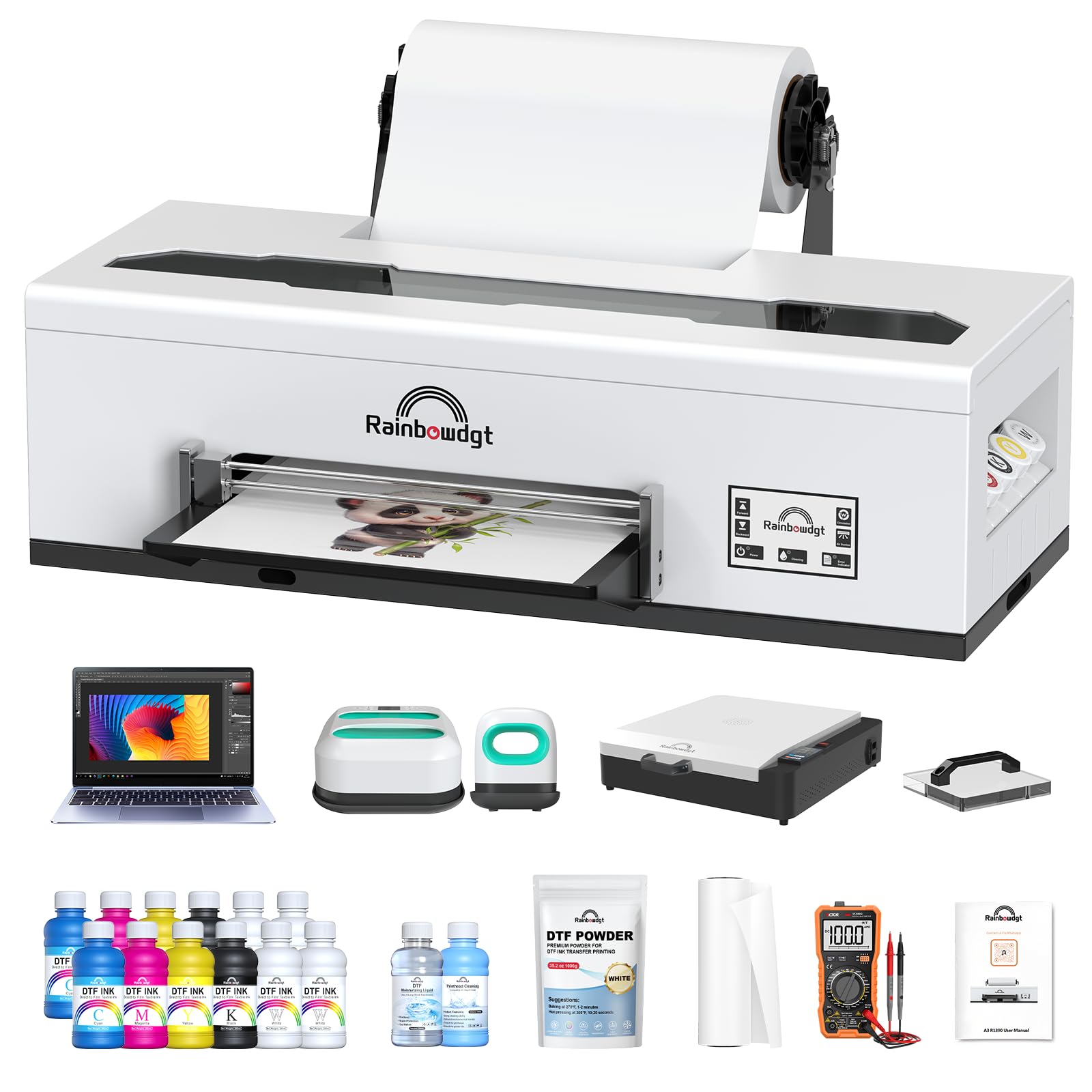 RAINBOWDGT R1390 13" A3 DTF Printer Bundle with Oven, Heat Press &amp; Laptop