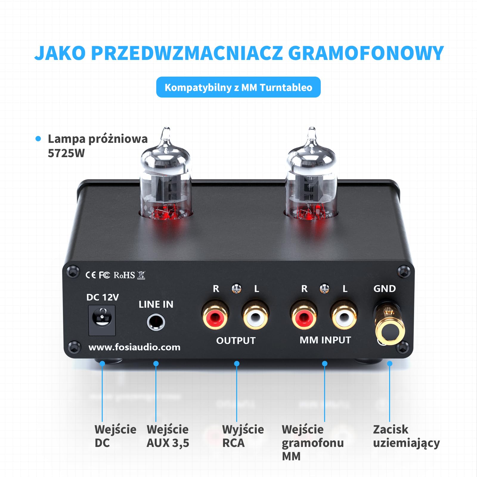 Fosi AudioBOX X4 Phono przedwzmacniacz gramofonowy przedwzmacniacz MM przedwzmacniacz fonograficzny z przekładnią Gain Mini Stereo Audio Hi-Fi przedwzmacniacz do odtwarzacza płyt z zasilaczem