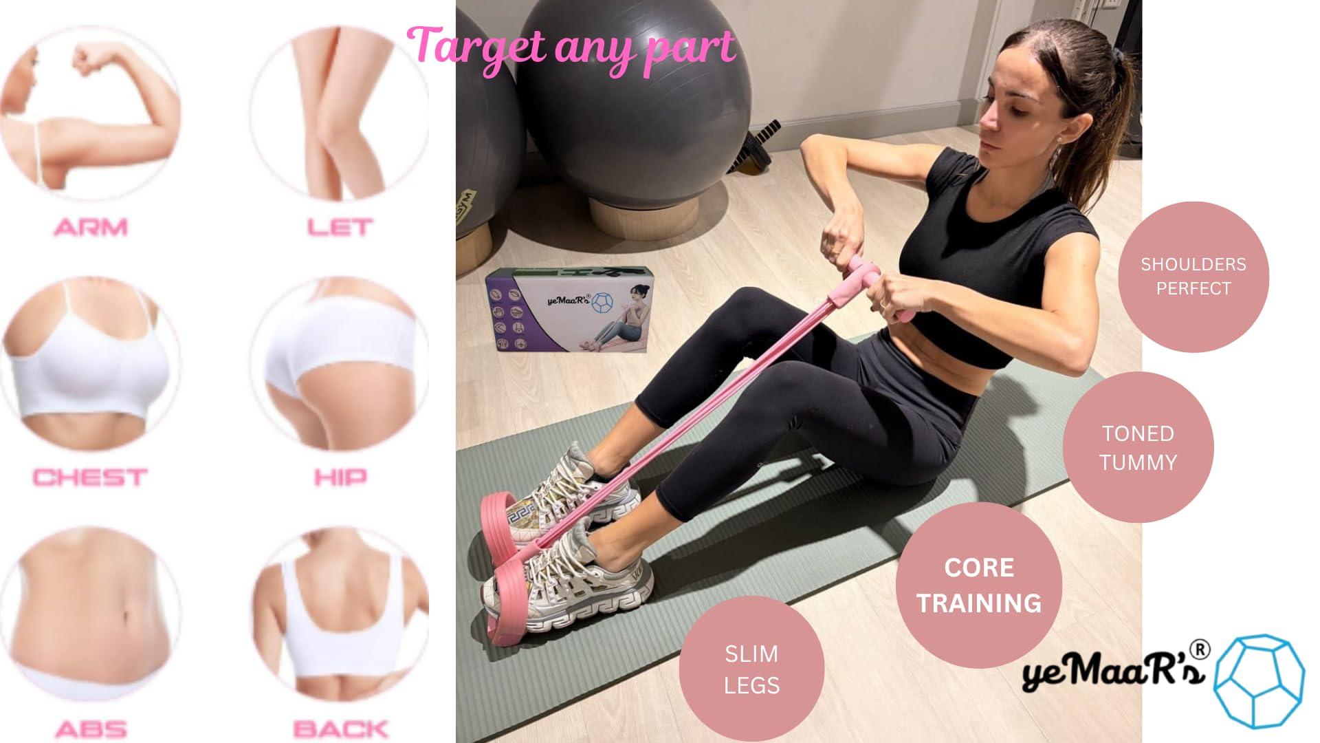 yeMaaR's Natural Rubber Tension Rope 6 Tube Elastic Yoga Pedal Puller Fitness Equipment Abdomen Waist Stretching Slimming Tummy Trimmer Home Gym Leg Excercise Full Body Exercise for Men and Women 4
