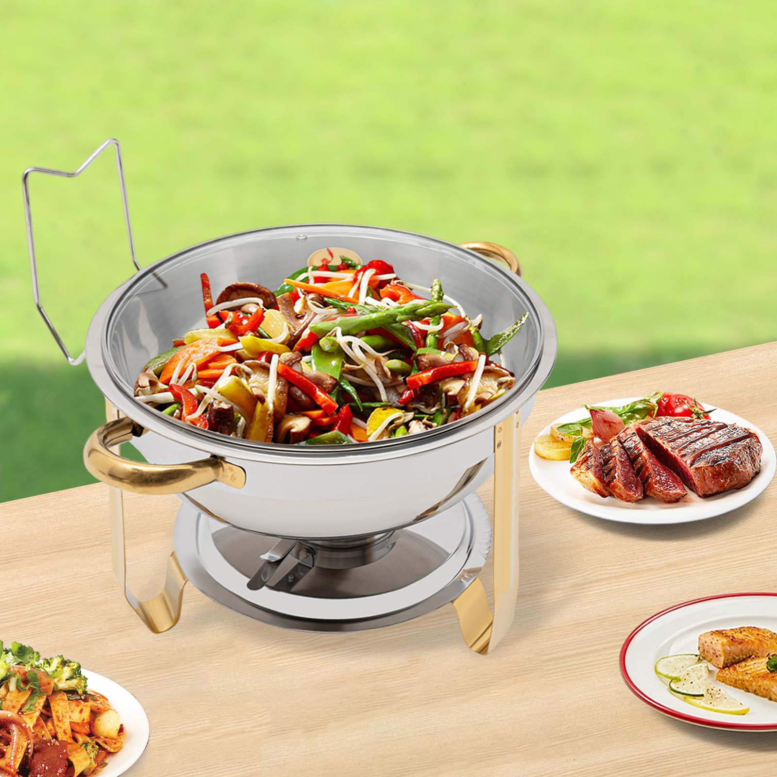 5 litri Chafing Dish Buffet Set da 5 litri in acciaio inox Chafing Dishes per buffet con coperchio in vetro, chafers e set di scaldabagni per catering, feste e matrimoni