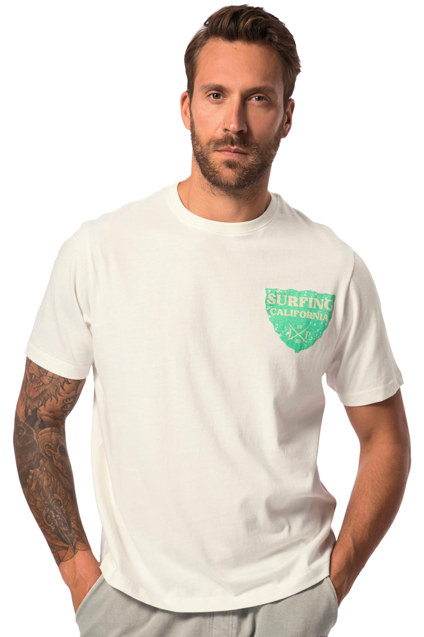 JP 1880 Herren große Größen Übergrößen Menswear L-8XL T-Shirt, Halbarm, Brust-Print, Rundhals 826061