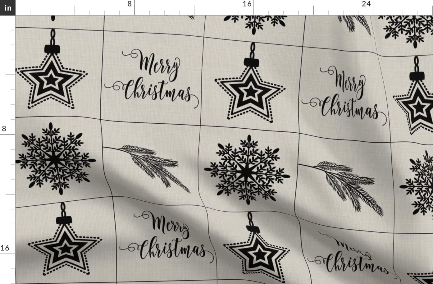 Spoonflower Fabric - Christmas Pine Branch Beige Black Rustic Farmhouse Printed on Organic Cotton Sateen Fabric by The Yard - Sewing Quilting Apparel Home Decor