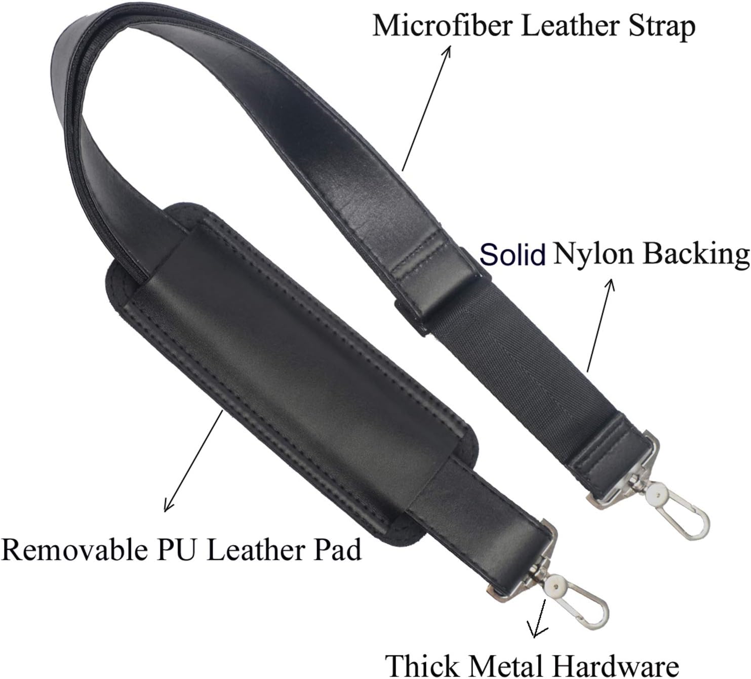 BEAULEGAN Bag Strap Replacement - Leather with Nylon - 51 Inch Long Adjustable for Crossbody/Shoulder, 1.5 Inch Wide (Black/Gunmetal) - Image 4