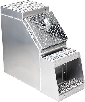 TBOZZ Heavy Duty Aluminum 12inch Wide Semi Truck Side Storage Saddle Step Box / 12" L x 25" W x 28" H