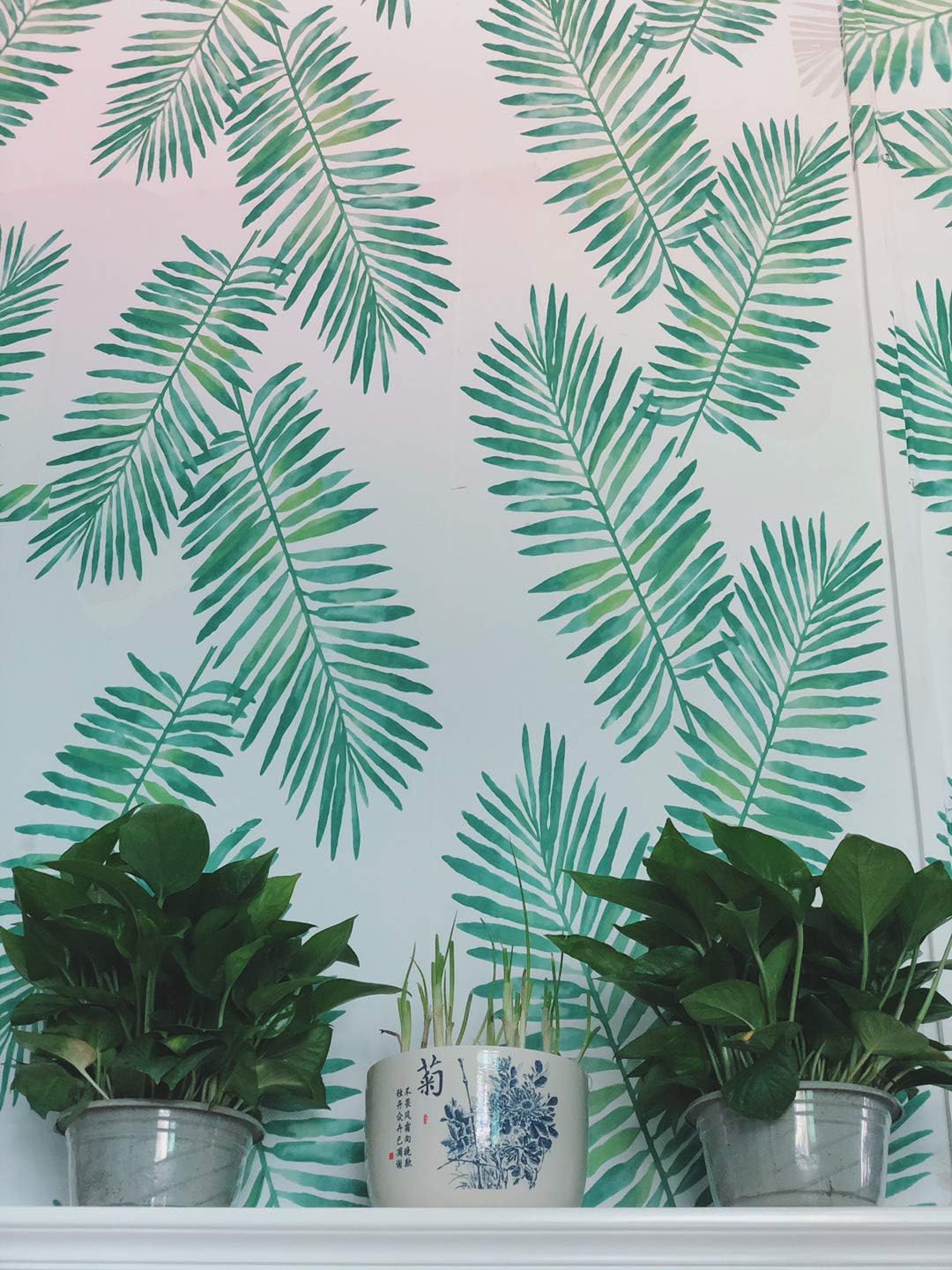 17.7x117 Inches Self Adhesive Decorative Vinyl Tropical Palm Shelf Liner Contact Paper Peel and Stick Wallpaper for Walls Cabinets Shelves Dresser Drawer Bedroom Table Door Sticker