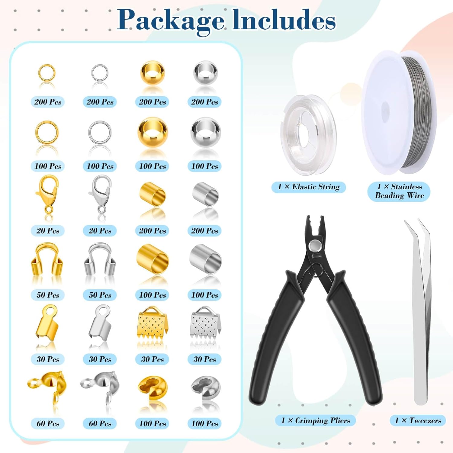 2384Pcs Crimp Beads Supplies for Jewelry Making, Including Crimp Bead Covers, Crimp Tubes, Bracelet Clasps and Closures, Crimp Ends, Jump Rings, Crimping Pliers and Beading Wire for Bracelets Making - Image 2