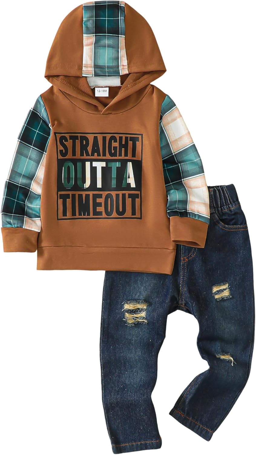 Toddler Boy Clothes Baby Boy Outfit Letter Prints Hoodies Top Ripped Jeans Cute Boys Clothing Set Fall Winter