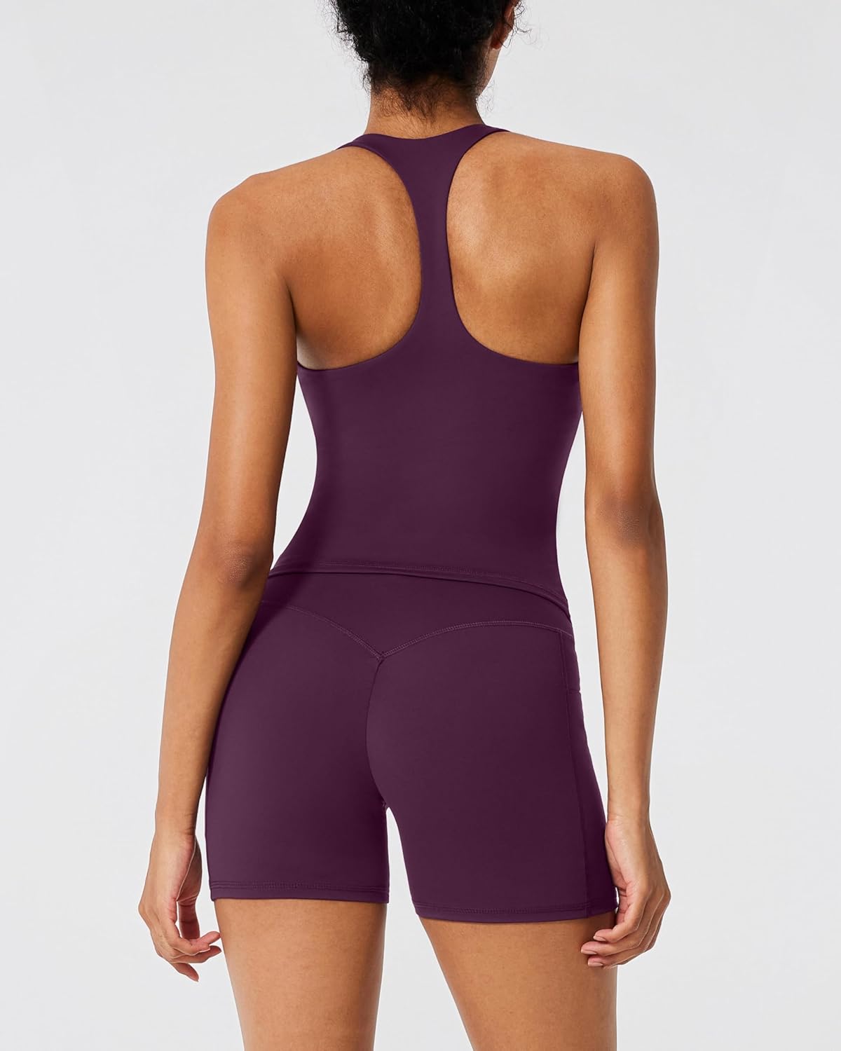 RXRXCOCO Racerback Workout Sets for Women 2 Piece Padded Scoop Neck Tank Tops Hidden Scrunch Booty Shorts with Pockets - Image 4