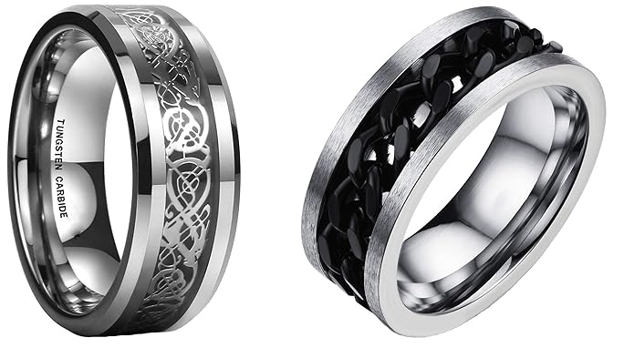 Yellow Chimes Dragon Celtic Stainless Steel Ring for Men (Black)(YCSSRG-882DRGN-BK) (YCSSRG-883DRGN-BL)