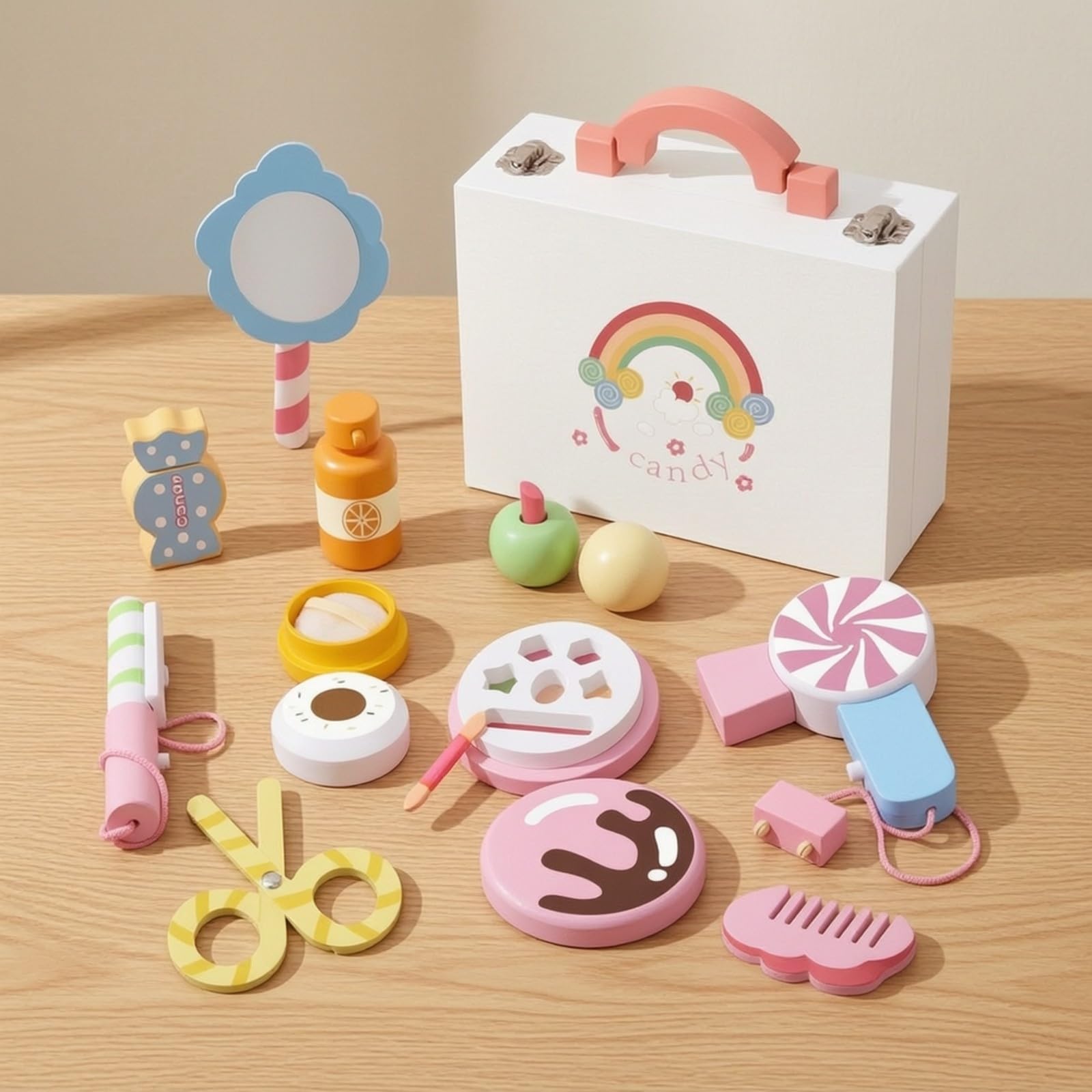 Kit di Trucchi in Legno Finto | Valigetta Trucchi Bambina, Sicuro, per Asilo, Bambine, Bambini