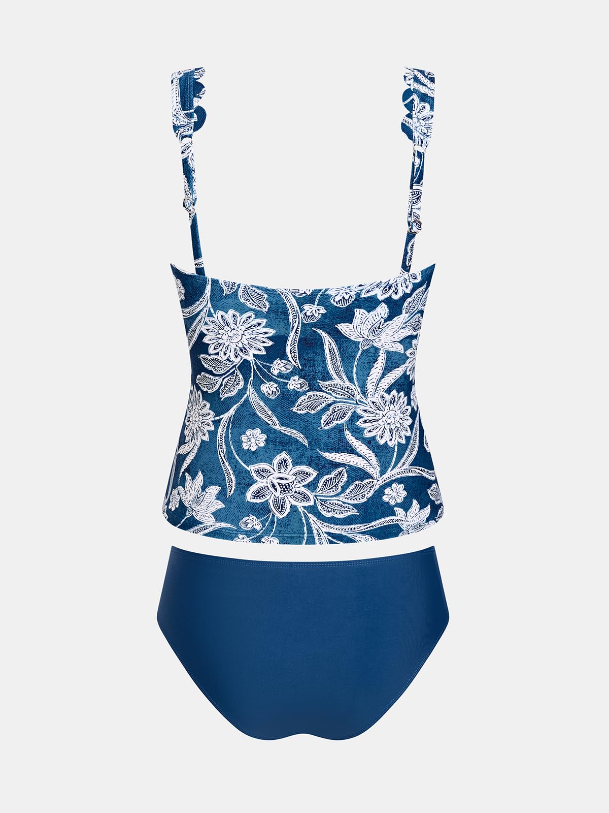 CUPSHE Tankini pour femme - Col rond - Bordure festonnée - Deux pièces - Bretelles larges réglables