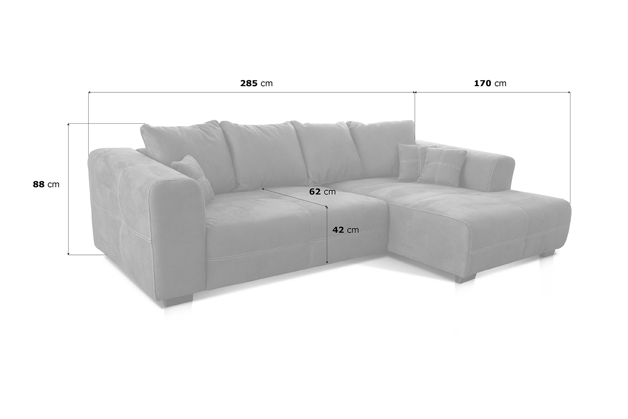 Cavadore Ecksofa Mavericco / XXL Eckcouch Inkl. Rückenkissen und Zierkissen / Longchair rechts / Industrial Style / 285 x 69 x 170 (BxHxT) / Mikrofaser Anthrazit