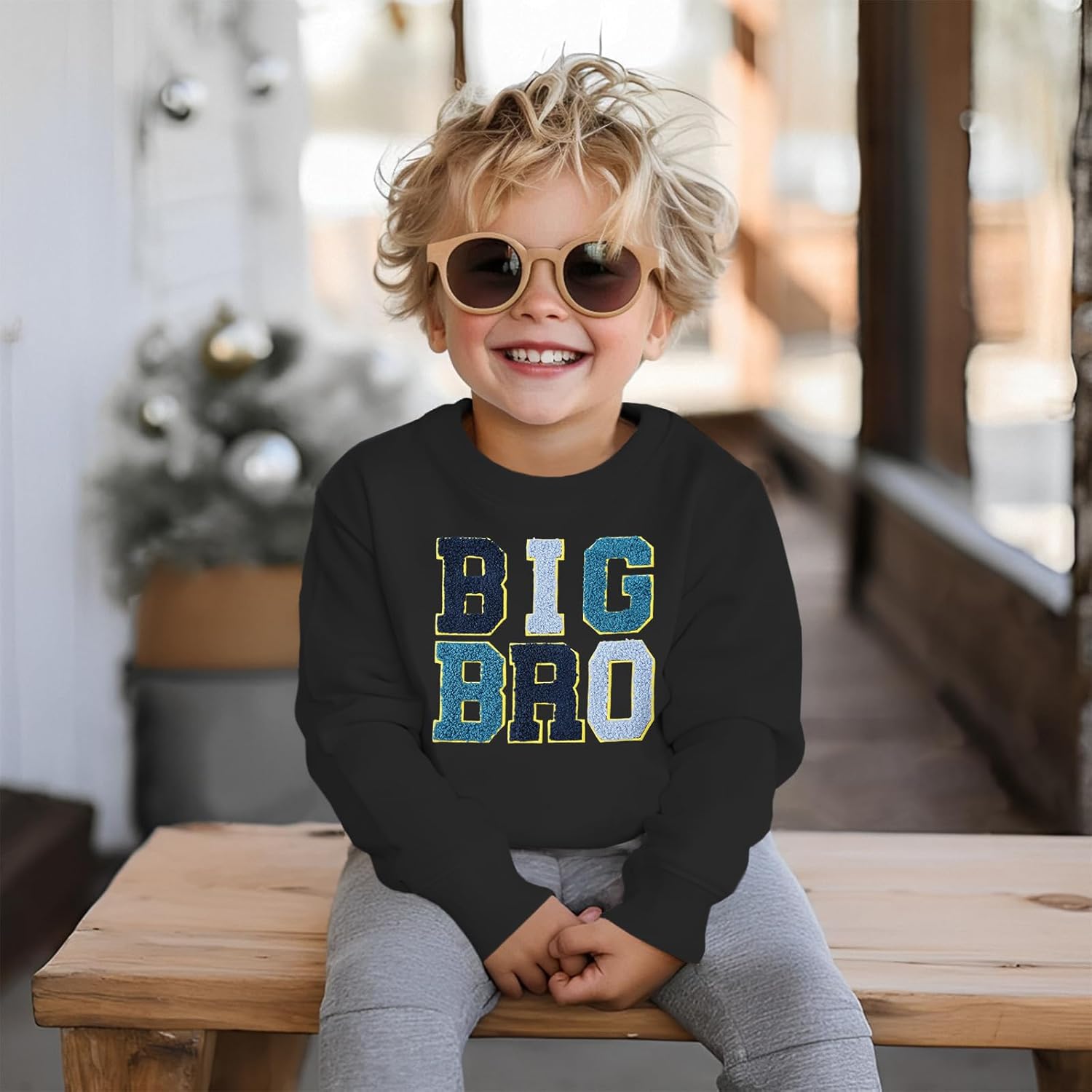 BOUTIKOME Big Brother Sweatshirt Toddler Baby Boy Big Bro Embroidery Chenille Patch Shirts Fall Pullover Announcement Tops - Image 2