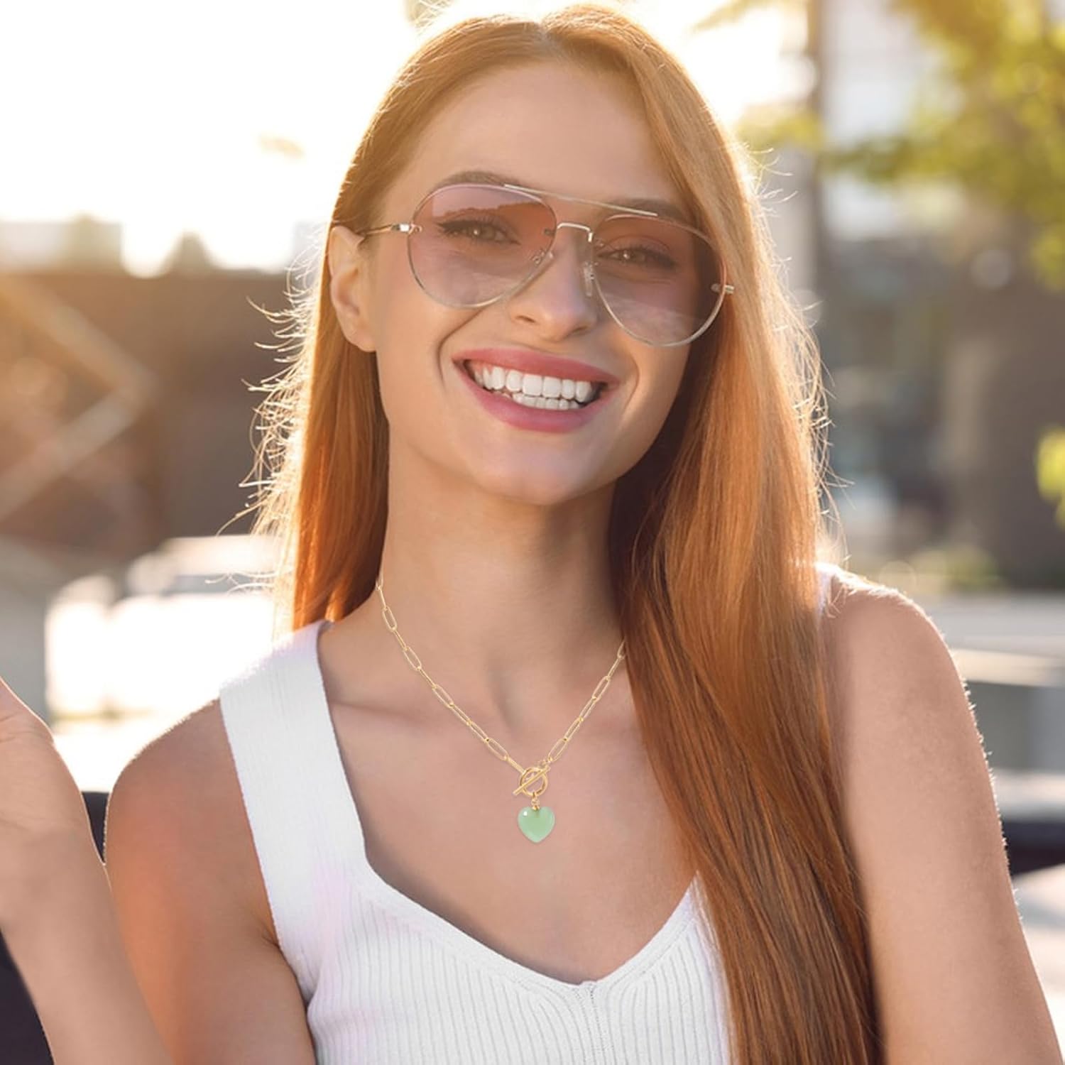 Natural Stone Paperclip Toggle Necklace Dainty Size Heart/Round Teardrop Gemstone Paper Clip Chain Necklace Birthstone Jewelry Gift for Women - Image 5