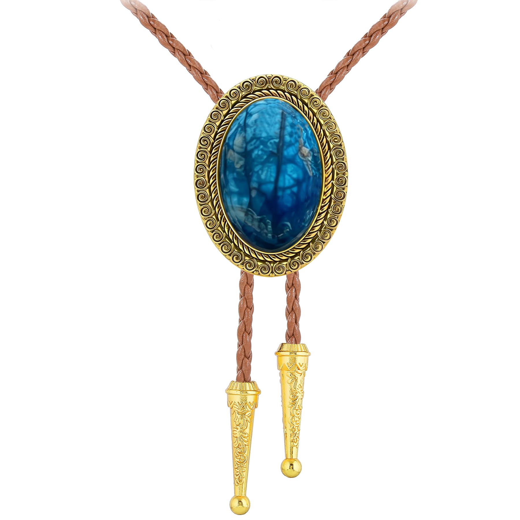 Jeilwiy Bolo Tie for Men Real Stone Westwern Cowboy Ties Silver Bolos Women Leather Necktie Gift for Birthday Christmas