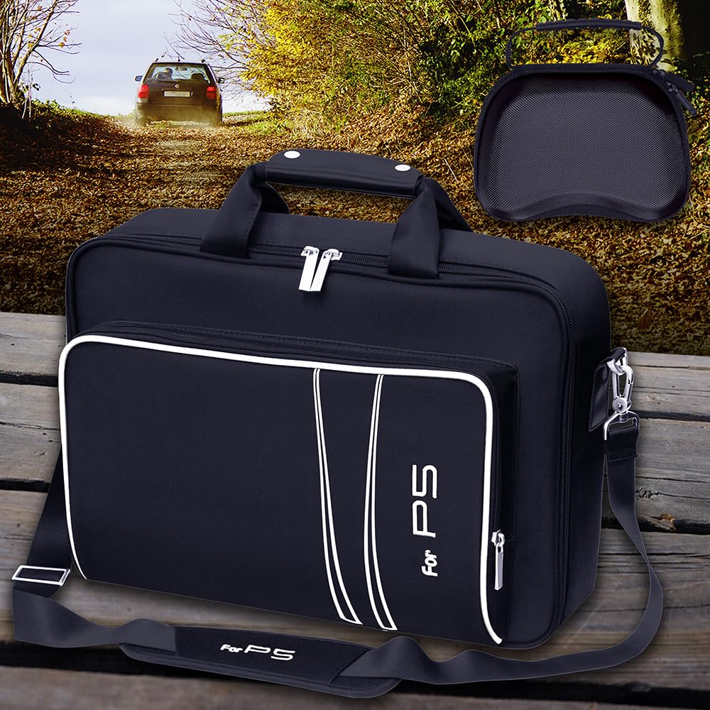 omarando Custodia per console di gioco,compatibile con PS5 o PS5 Slim,borsa da viaggio per controller di gioco e accessori,scatola protettiva per controller inclusa(nero-bianco)