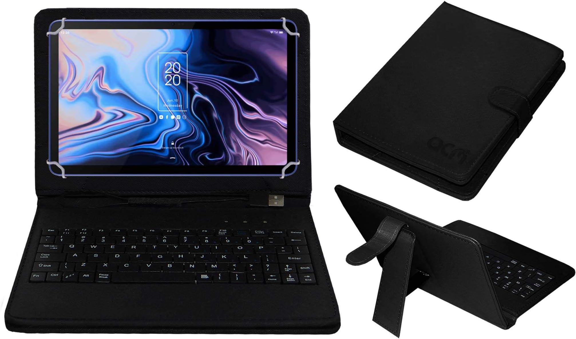 Acm USB Keyboard Case Compatible with TCL 10 Tab Max Tablet Cover Stand Study Gaming Direct Plug & Play - Black