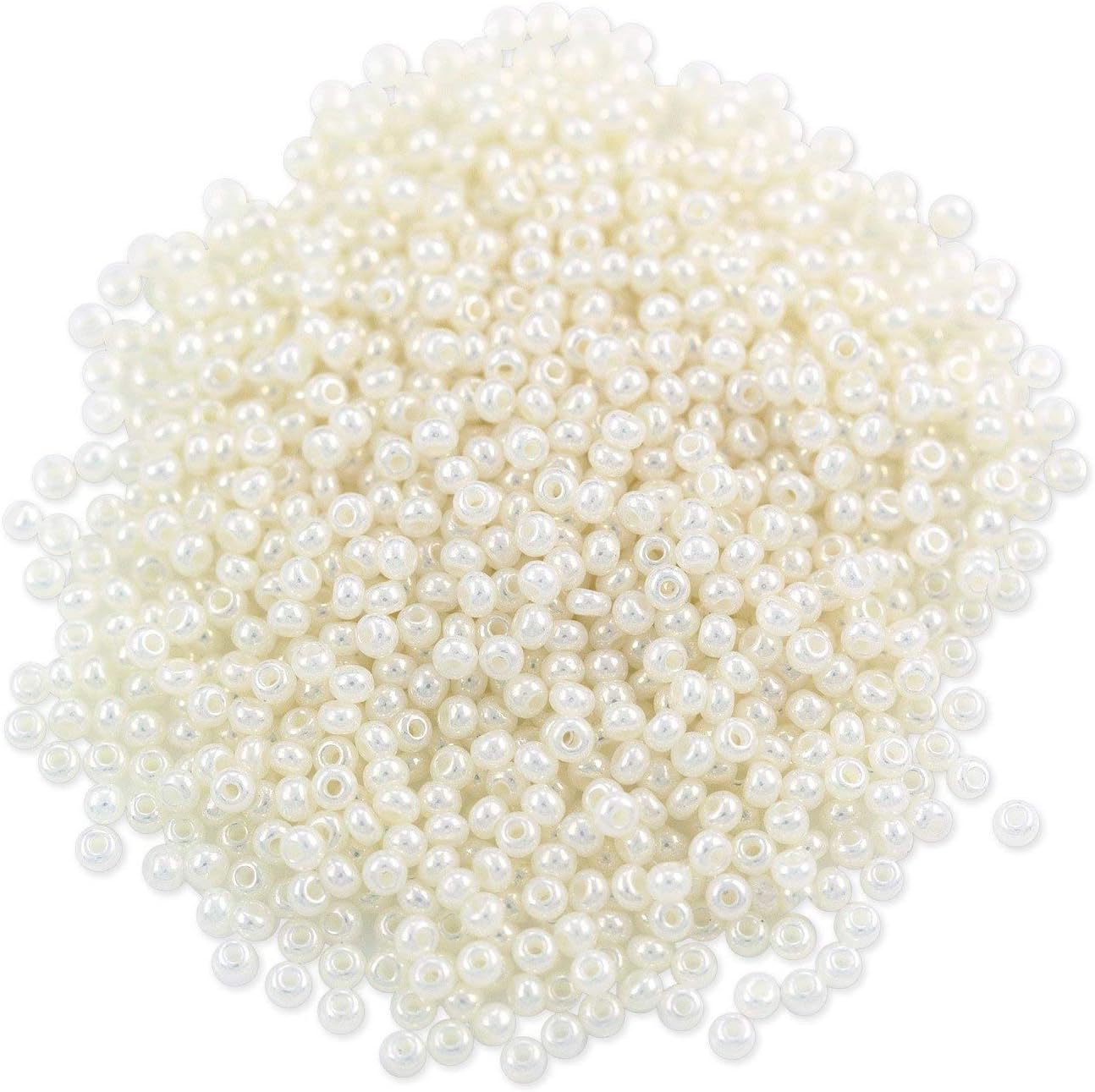 Preciosa Czech Seed Beads 11/0 (2mm) Pearl White Luster Glass Rocailles with 0.5mm Hole - 10 Gram Bag (1200 Beads)