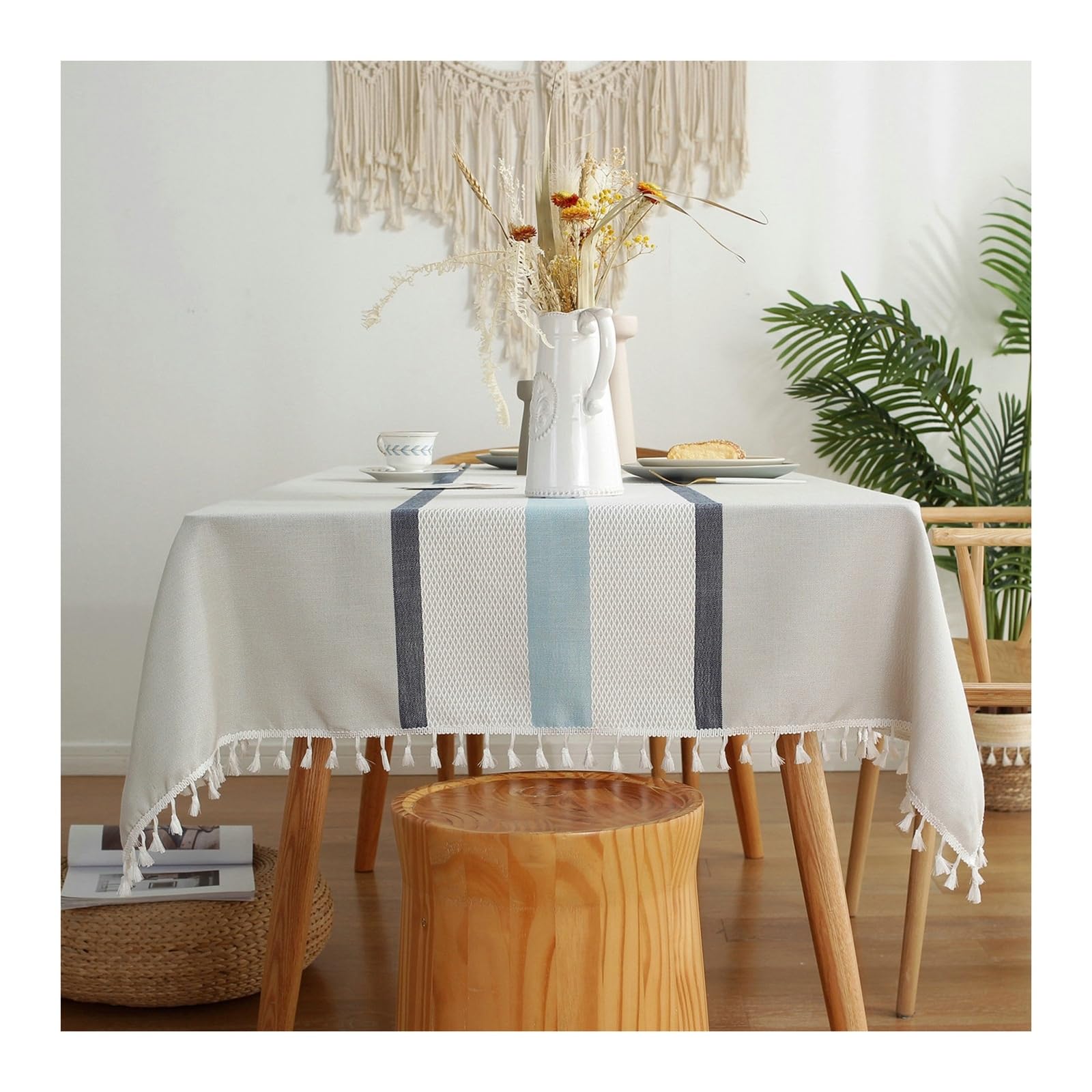 Nappe de table 100x160 cm lavable et anti-tache motif traits symétriques bleu moderne
